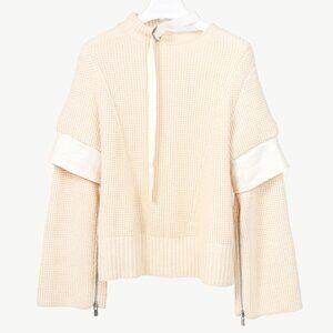 Sacai AW/16 Cream Wool Waffle-Knit Tie-Neck Sweater